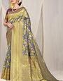 Precious Grey Banarasi Silk Saree With Adorable Blouse Piece