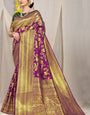 Charming Wine Banarasi Silk Saree With Adorable Blouse Piece