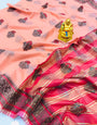 Charming Peach Linen Silk Saree With Blissful Blouse Piece