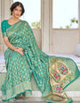 Beautiful Firozi Paithani Silk Saree With Invaluable Blouse Piece