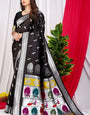 Dazzling Black Pure Paithani Silk Saree With Prodigal Blouse Piece