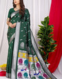 Gratifying Dark Green Pure Paithani Silk Saree With Prodigal Blouse Piece