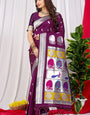 Entrancing Wine Pure Paithani Silk Saree With Prodigal Blouse Piece