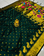 Ailurophile Dark Green Pure Paithani Silk Saree With Jazzy Blouse Piece