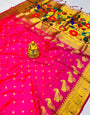 Ebullience Dark Pink Pure Paithani Silk Saree With Jazzy Blouse Piece