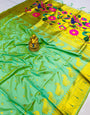 Murmurous Pista Pure Paithani Silk Saree With Jazzy Blouse Piece