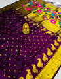 Staggering Purple Pure Paithani Silk Saree With Jazzy Blouse Piece