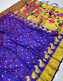 Profuse Royal Blue Pure Paithani Silk Saree With Jazzy Blouse Piece