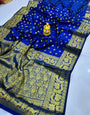 Symmetrical  Navy Blue Soft Banarasi Silk Saree With Enchanting Blouse Piece