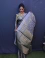 Elegant Grey Banarasi Silk Saree With Luxuriant Blouse Piece