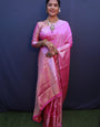 Trendy Pink Banarasi Silk Saree With Luxuriant Blouse Piece