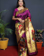 Gratifying Purple Paithani Silk Saree With Classy Blouse Piece