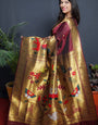 Incredible Wine Paithani Silk Saree With Classy Blouse Piece