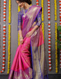 Staggering Dark Pink Kanjivaram Silk Saree With Surpassing Blouse Piece