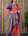 Engaging Orange Kanjivaram Silk Saree With Surpassing Blouse Piece