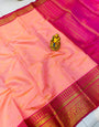 Pretty Pink Kanjivaram Silk Saree With Demure Blouse Piece