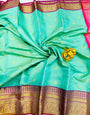 Classy Sky Kanjivaram Silk Saree With Demure Blouse Piece