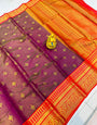 Sensational Wine Kanjivaram Silk Saree With Demure Blouse Piece