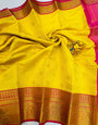 Gratifying Yellow Kanjivaram Silk Saree With Demure Blouse Piece