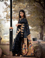 Unequalled Black Paithani Silk Saree With Energetic Blouse Piece