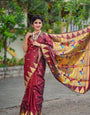 Glittering Maroon Paithani Silk Saree With Energetic Blouse Piece