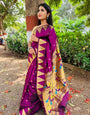 Stunning Purple Paithani Silk Saree With Energetic Blouse Piece