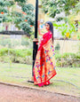 Elegant Red Paithani Silk Saree With Energetic Blouse Piece