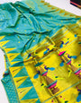 Amazing Sky Paithani Silk Saree With Energetic Blouse Piece