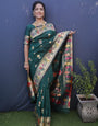 Sensational Dark Green Paithani Silk Saree With Ideal Blouse Piece