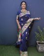 Alluring Navy Blue Paithani Silk Saree With Ideal Blouse Piece