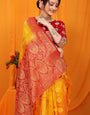 Enchanting Mustard Banarasi Silk Saree With Delectable Blouse Piece