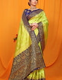 Artistic Parrot Banarasi Silk Saree With Delectable Blouse Piece