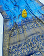 Flattering Firozi Kanjivaram Silk Saree With Desiring Blouse Piece