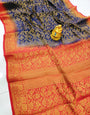 Classy Navy Blue Kanjivaram Silk Saree With Desiring Blouse Piece