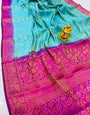 Pretty Sky Kanjivaram Silk Saree With Desiring Blouse Piece