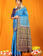 Unequalled Firozi Kanjivaram Silk Saree With Moiety Blouse Piece