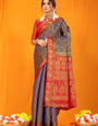 Glittering Navy Blue Kanjivaram Silk Saree With Moiety Blouse Piece