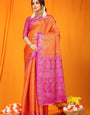 Trendy Orange Kanjivaram Silk Saree With Moiety Blouse Piece