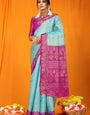 Marvellous Sky Kanjivaram Silk Saree With Moiety Blouse Piece