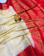 Enchanting Beige Kanjivaram Silk Saree With Gleaming Blouse Piece