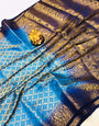 Felicitous Firozi Kanjivaram Silk Saree With Gleaming Blouse Piece