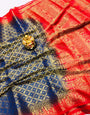 Amiable Navy Blue Kanjivaram Silk Saree With Gleaming Blouse Piece