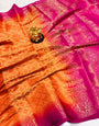 Fragrant Orange Kanjivaram Silk Saree With Gleaming Blouse Piece