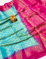 Artistic Sky Kanjivaram Silk Saree With Gleaming Blouse Piece