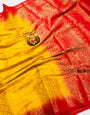 Scrumptious Yellow Kanjivaram Silk Saree With Gleaming Blouse Piece