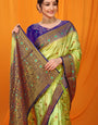 Serendipity Parrot Banarasi Silk Saree With Breathtaking Blouse Piece