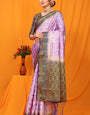 Energetic Lavender  Banarasi Silk Saree With Pretty Blouse Piece