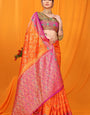 Energetic Orange  Banarasi Silk Saree With Pretty Blouse Piece