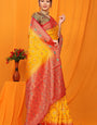 Energetic Yellow Banarasi Silk Saree With Pretty Blouse Piece