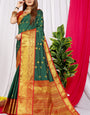 Ratatouille Green Kanjivaram Silk Saree With Glittering Blouse Piece